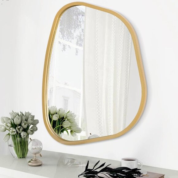 Other - Asymmetrical Accent Mirror for Wall Irregular Oval Wood Frame Modern Unique Wall